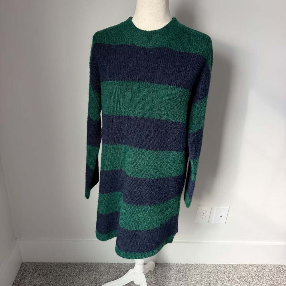 H&M Striped Oversized Knitted Dress Green Navy Blue